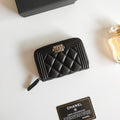 CHANEL BOY ZIP COIN PURSE 11.5 BLACK CALFSKIN ICON