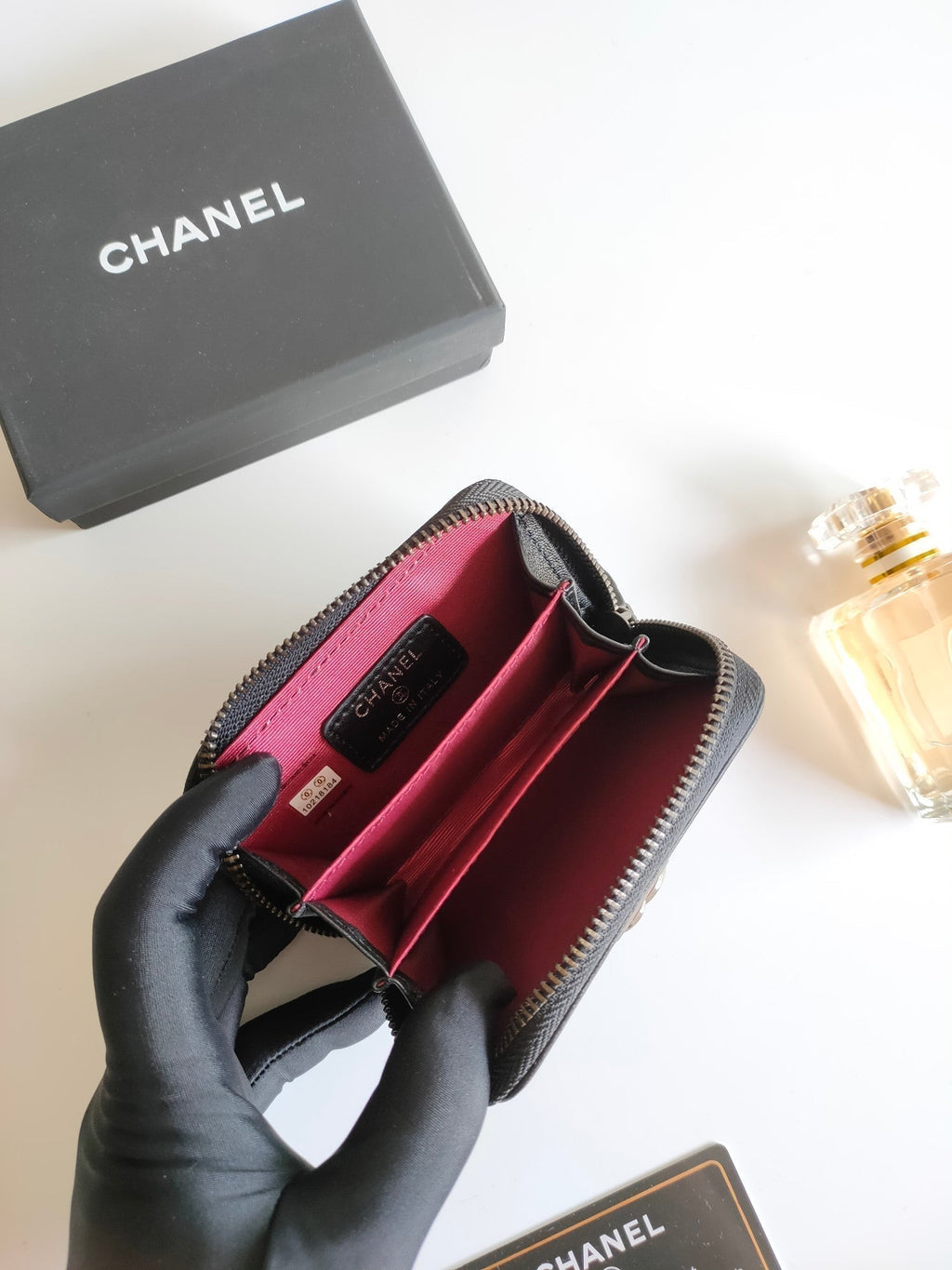 CHANEL BOY ZIP COIN PURSE 11.5 BLACK GRAINED CALFSKIN ICON