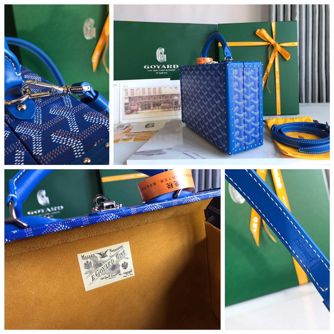 GRAND HÔTEL TRUNK BAG 24 IN BLUE GOYARDINE CANVAS AND CALFSKIN