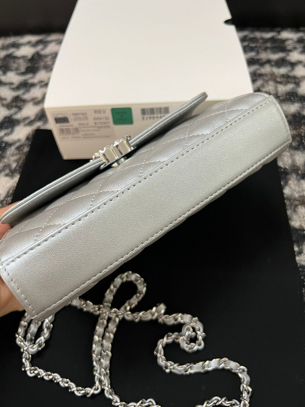 CHANEL KELLY 18 BAG IN SILVER CALFSKIN WITH STRAP