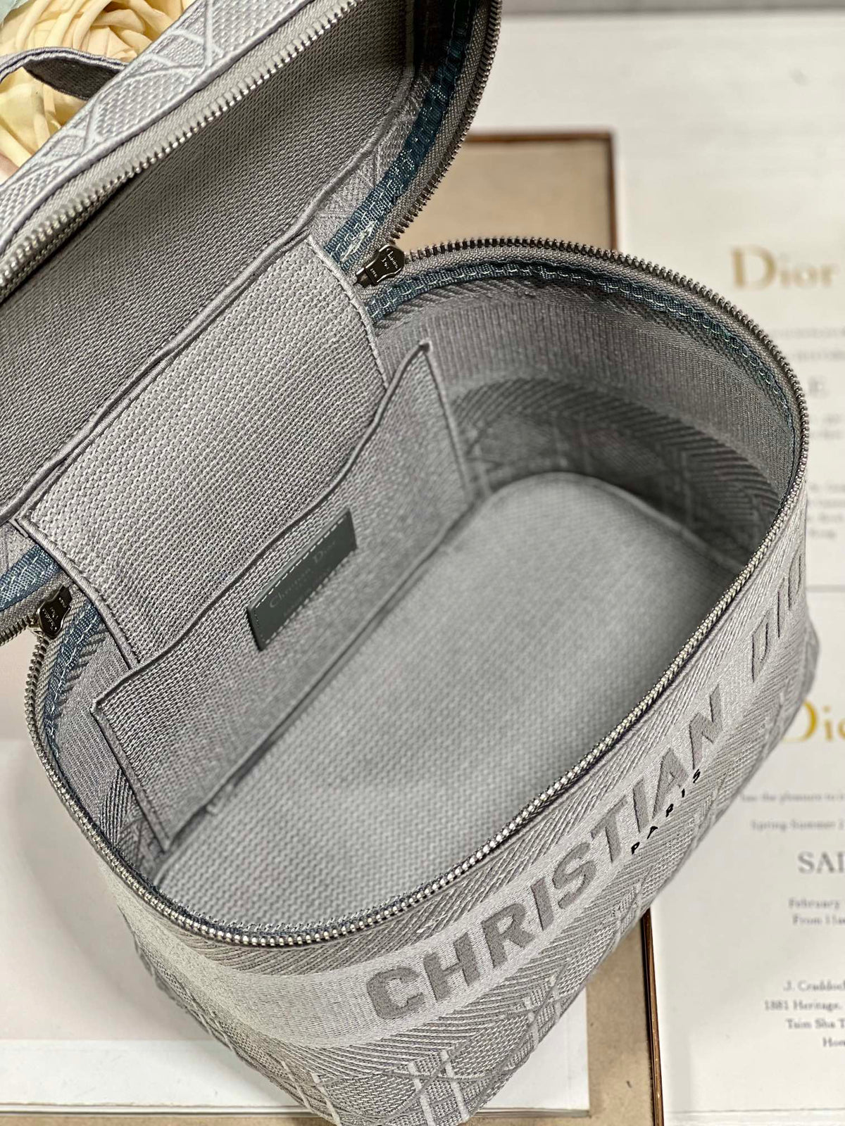 DIOR SMALL 25 TRAVEL VANITY CASE WITH SHOULDER STRAP DOVE GRAY