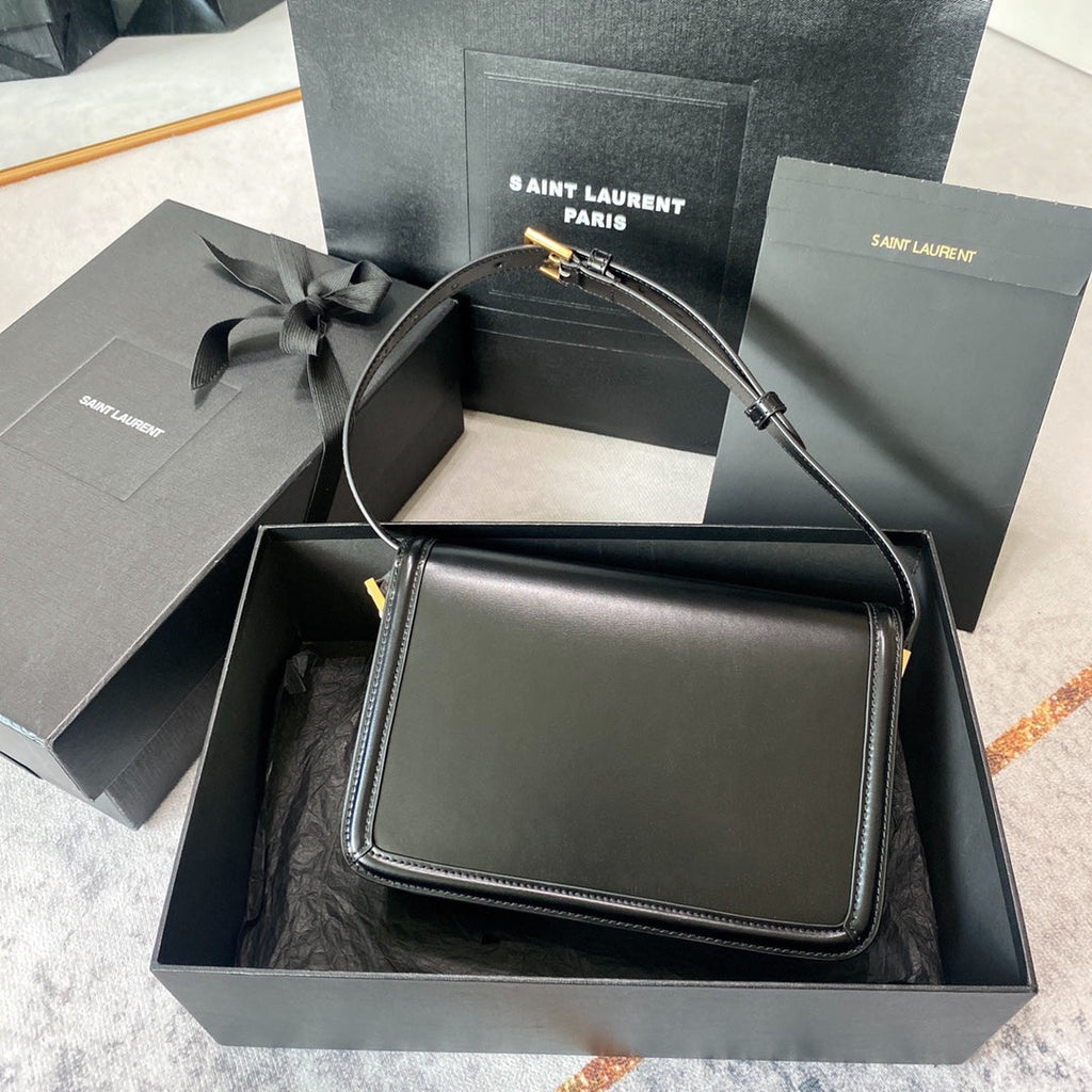 SOLFERINO MEDIUM SATCHEL 23 IN BLACK MIX WHITE CALFSKIN GOLD LOGO