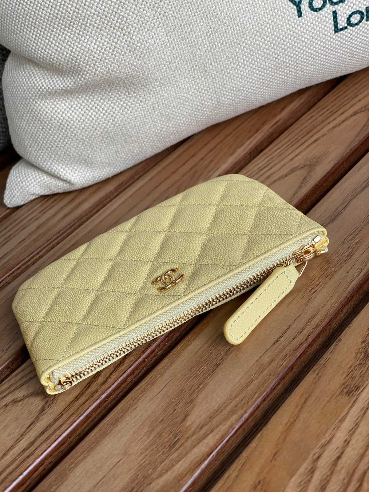 CHANEL CLASSIC SMALL 15 ZIPPED POUCH IN YELLOW CORN GRAINED CALFSKIN