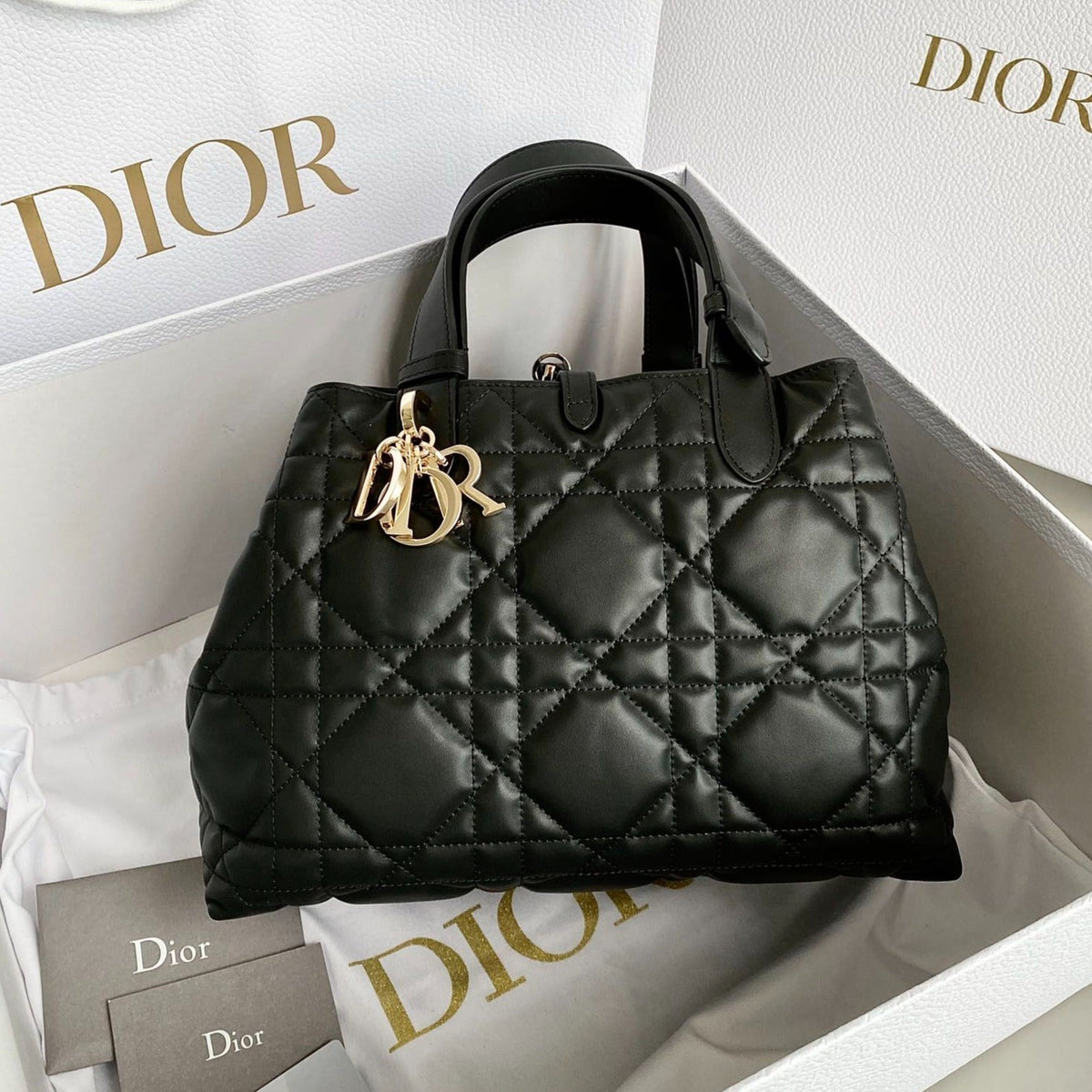 DIOR TOUJOURS 28 BAG IN BLACK LAMBSKIN