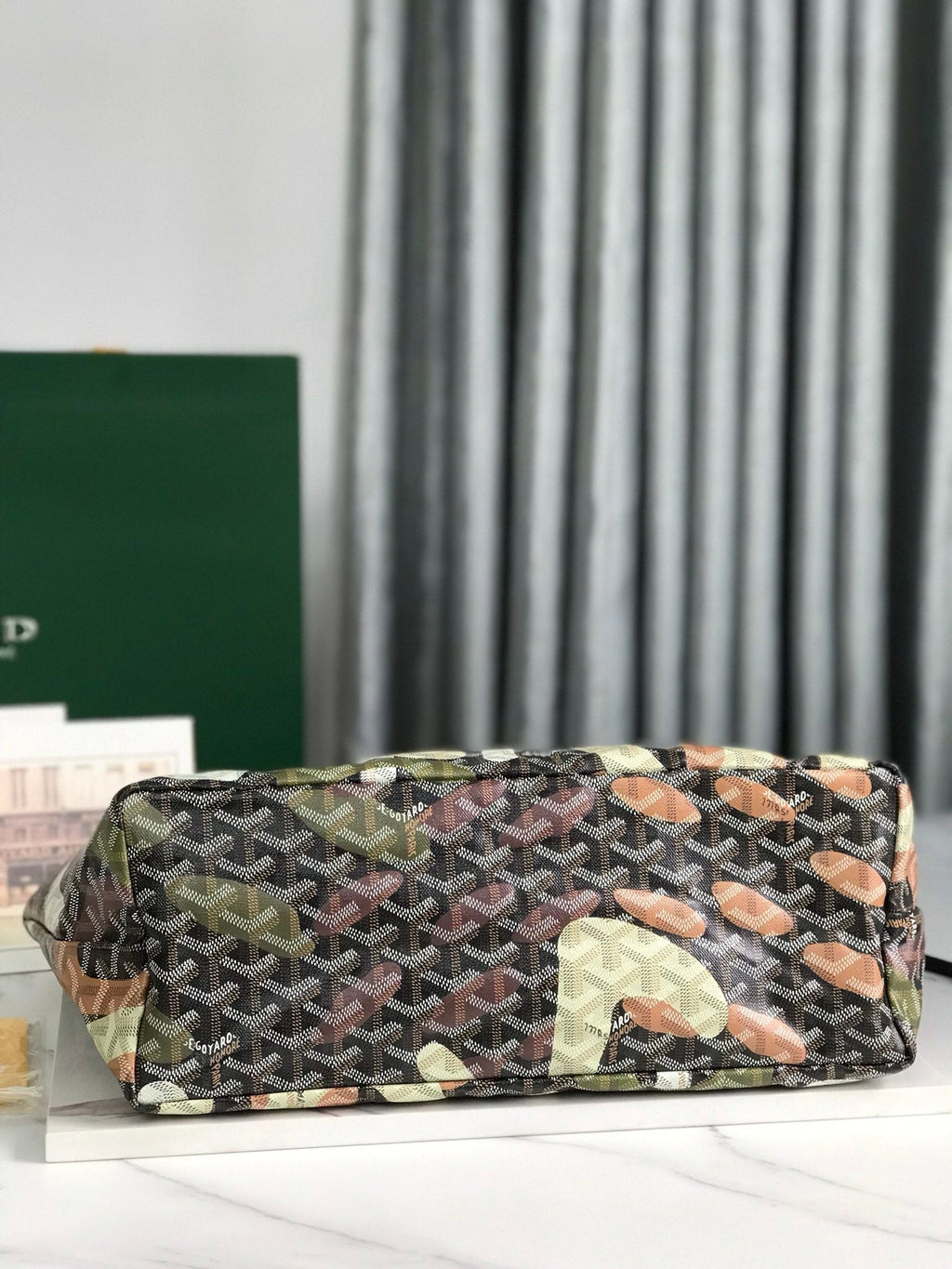 SAINT LOUIS PM BAG 34 IN GREEN LETTRES CAMOUFLAGE GOYARDINE CANVAS