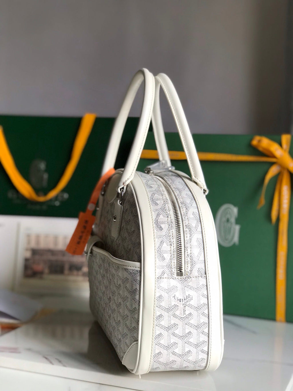 SAINT JEANNE BAG 35 IN WHITE GOYARDINE CANVAS AND CALFSKIN