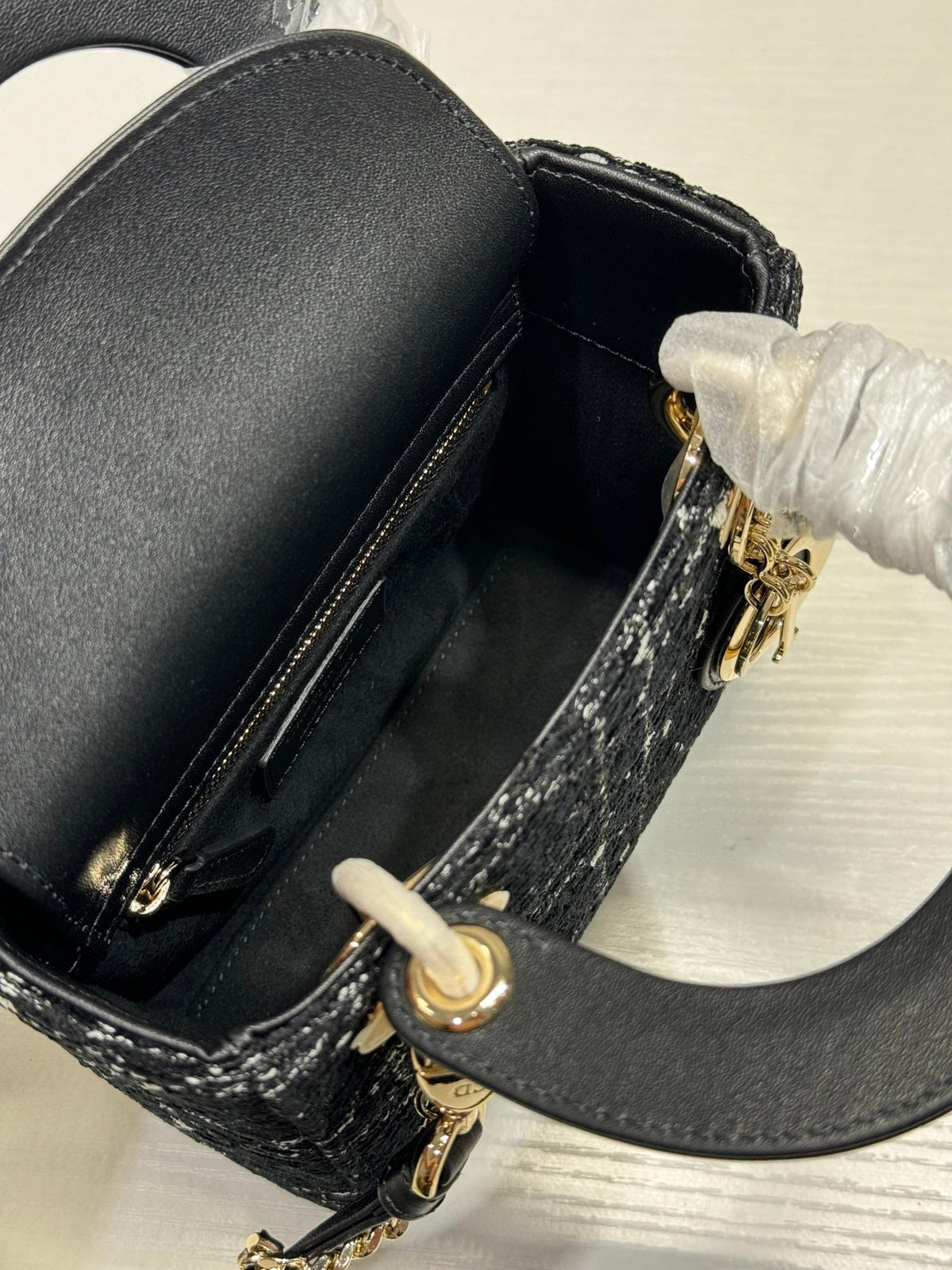 DIOR MINI 17 LADY BAG IN BLACK CANNAGE TWEED