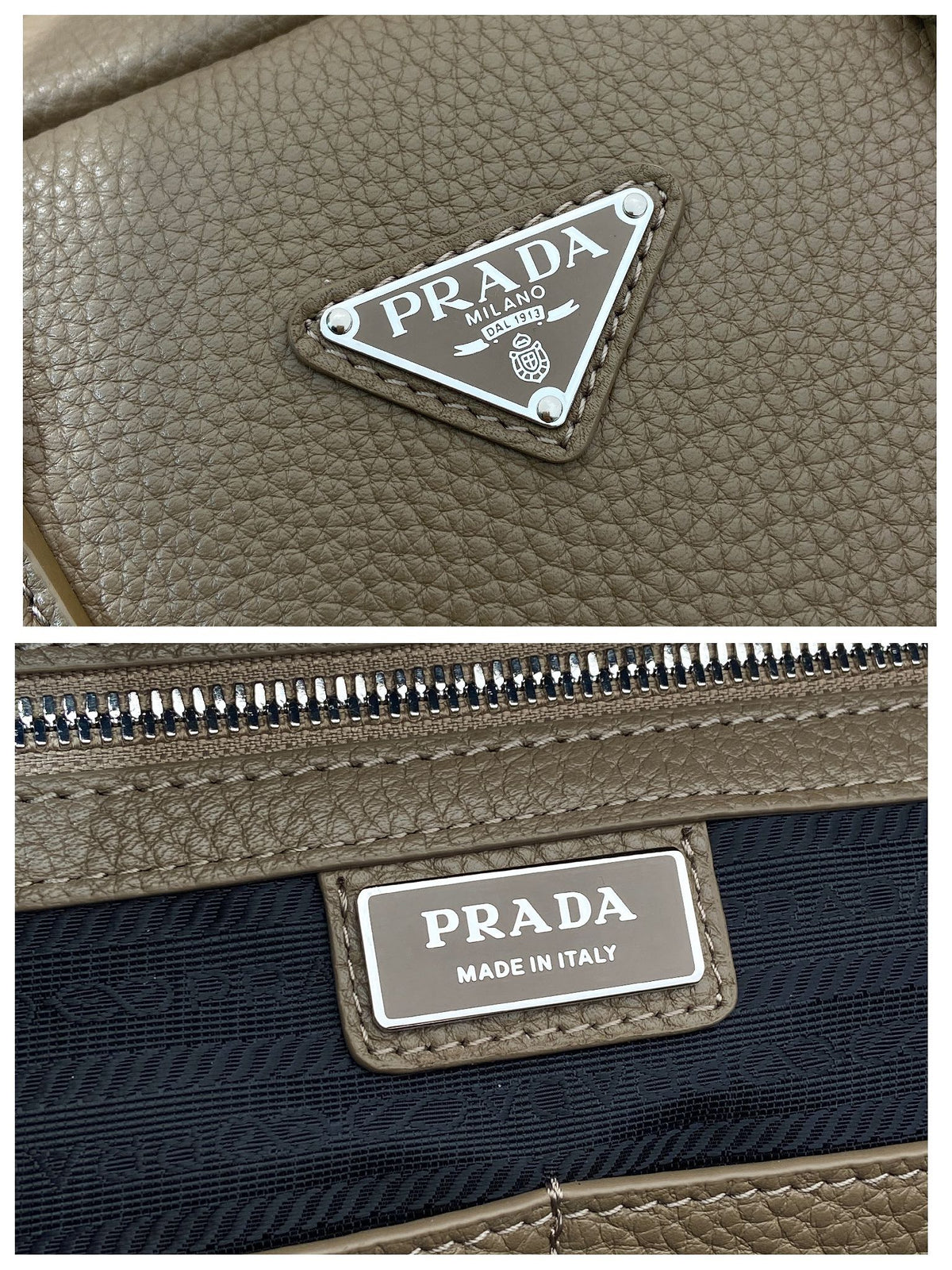 PRADA BRIEFCASE 40 IN DRIED MOSS GRAINED CALFSKIN