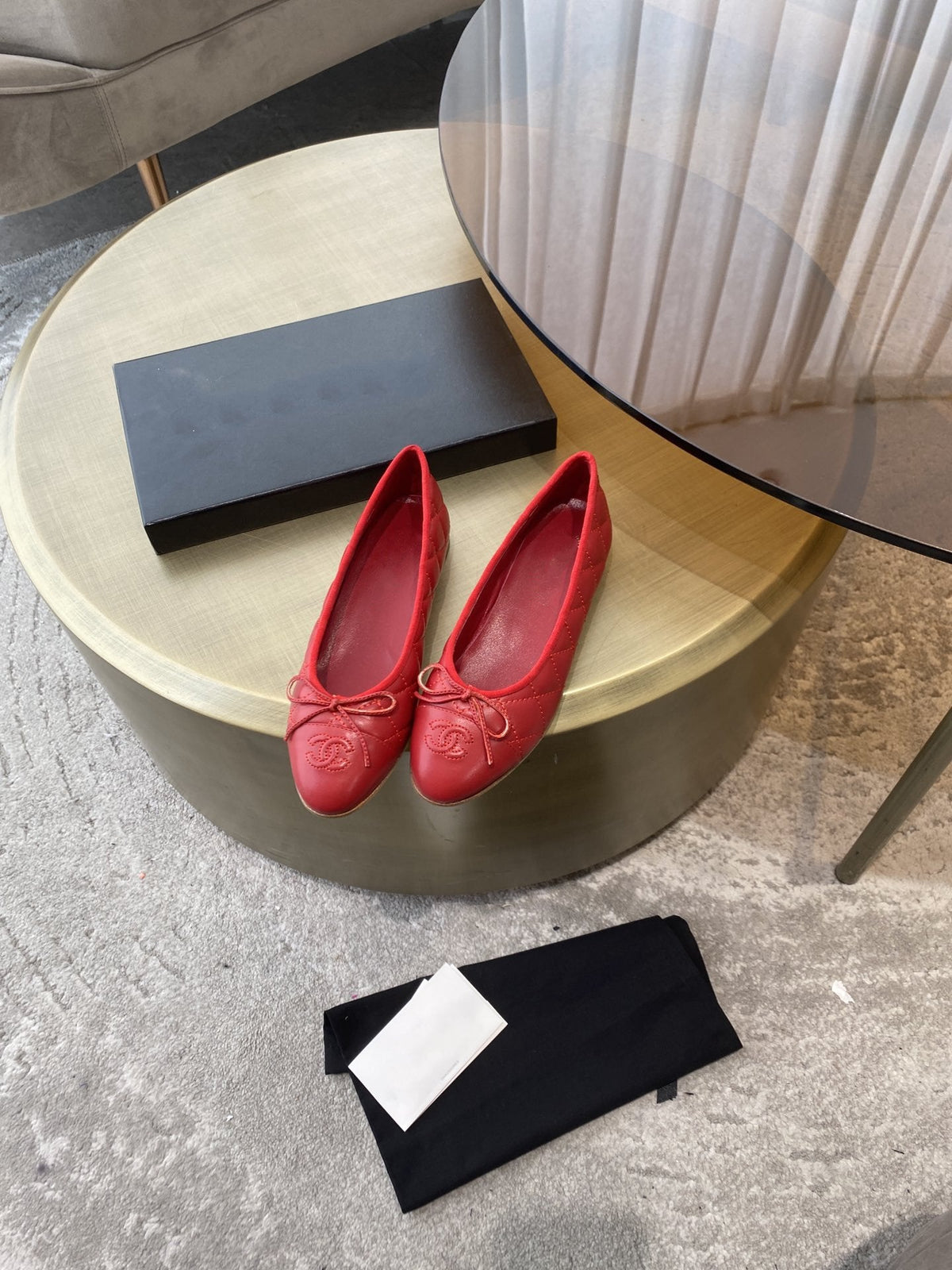CHANEL BALLET FLATS RED QUILTED LAMBSKIN