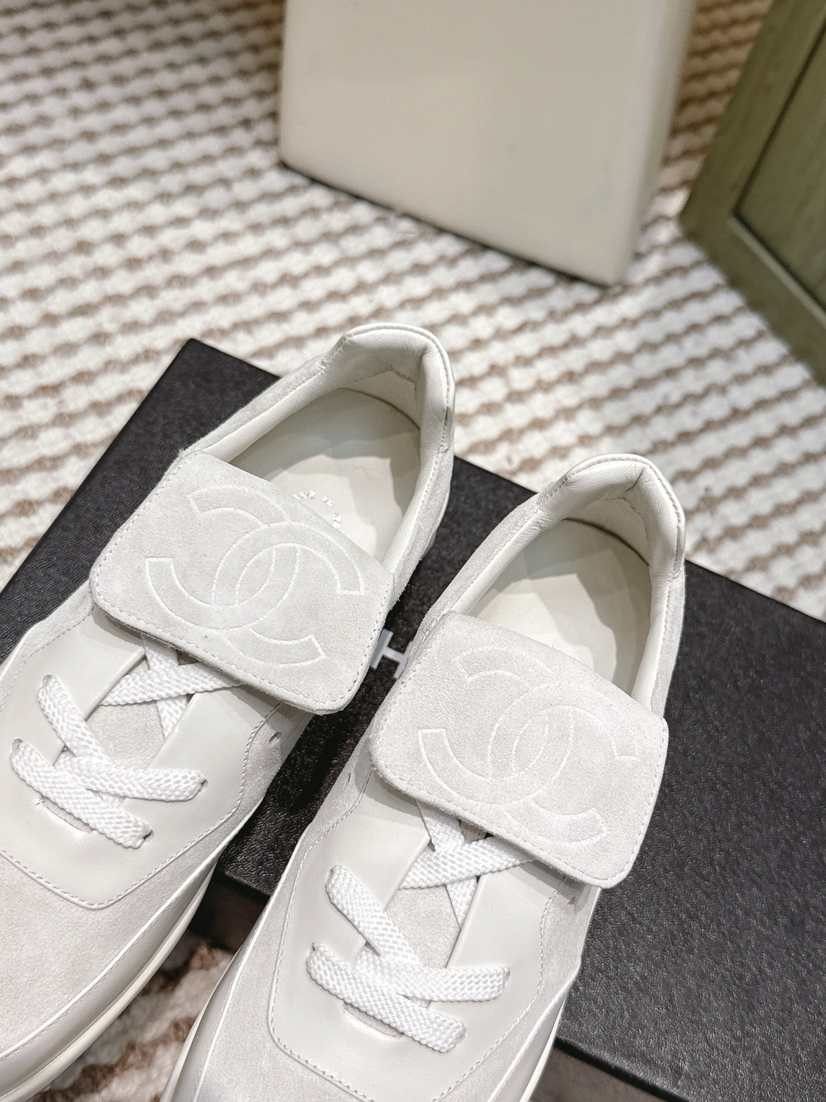 CHANEL 25S SNEAKERS 35MM IN GREIGE SUEDE WITH VELCRO STRAPS