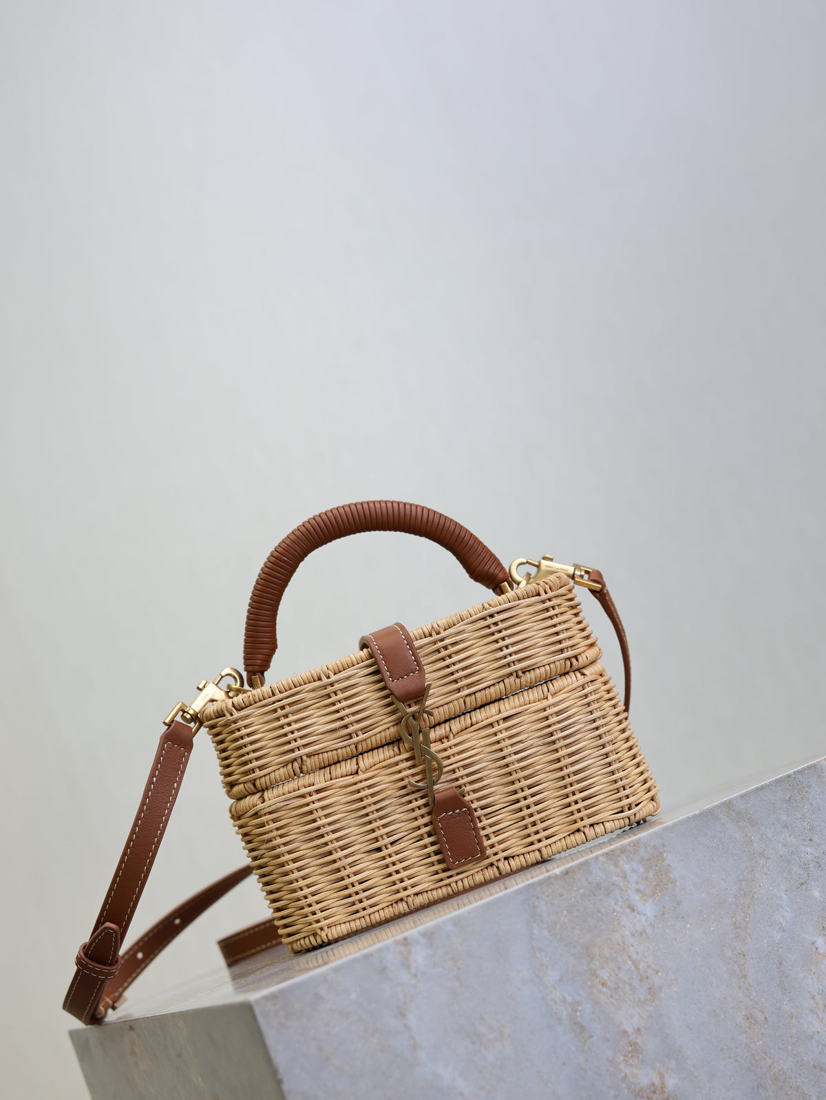 YSL 25S GABY MINI BAG 18 IN OSIER AND BROWN CALFSKIN GOLD HARDWRE