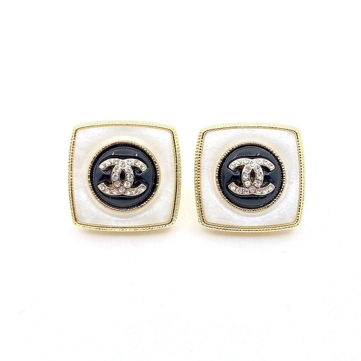 18K  Chanel Pearl Square Earrings
