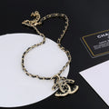 18K  Chanel Strass Leather Necklace