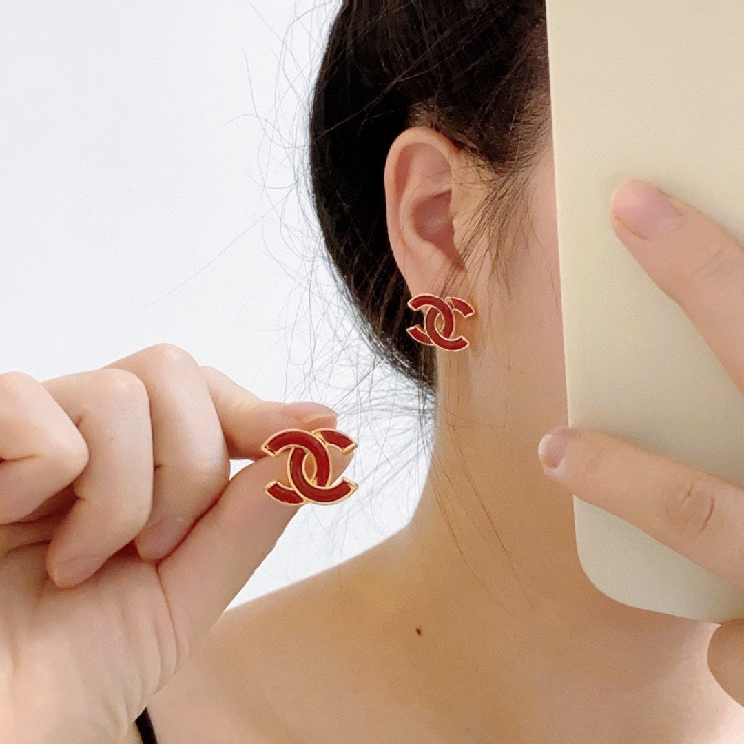 18K  Chanel Red Resin Earrings