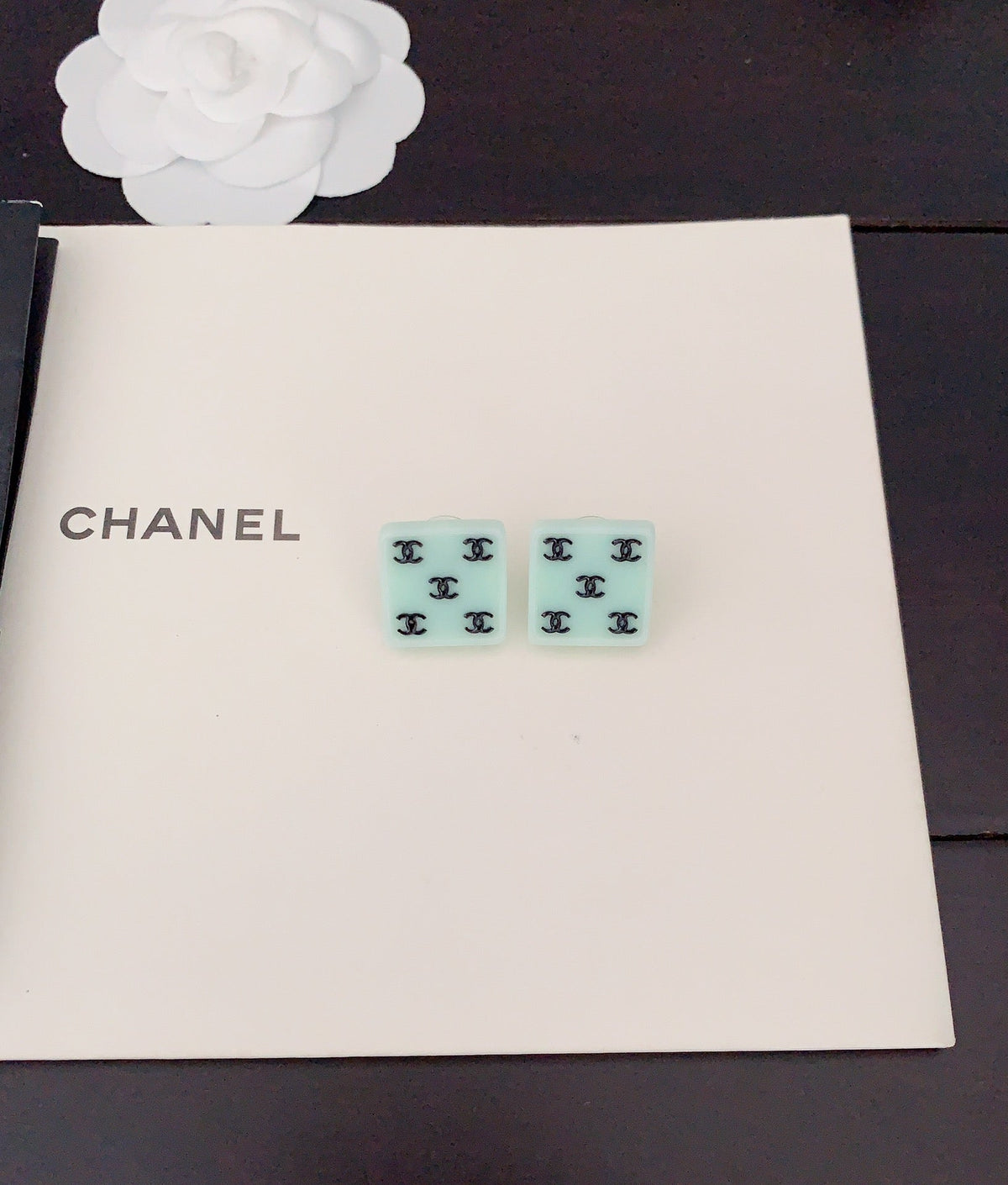 18K  Chanel Green Resin Earrings