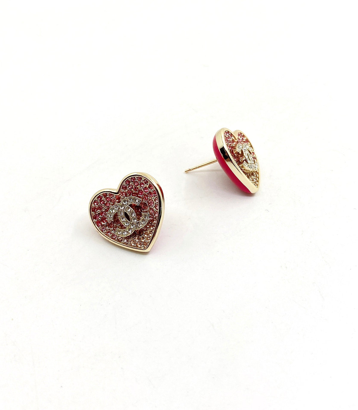 18K  Chanel Diamond Pink Heart Earrings