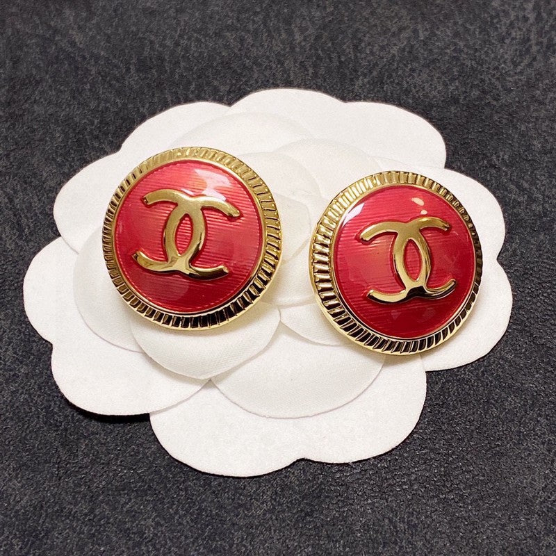 18K  Chanel Red Round Earrings