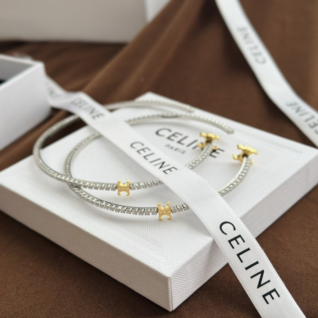 18K Celine Gourmette Crystals Earring