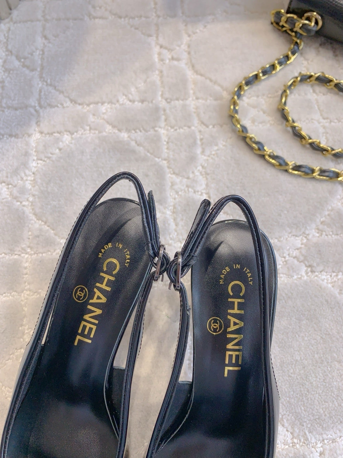 CHANEL HIGH SLINGBACKS 65 MM IN BLACK PATENT CALFSKIN