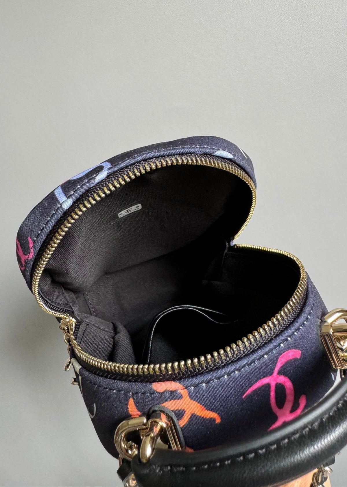 CHANEL BACKPACK 18CM BLACK & MANY OTHER COLORS PRINTED FABRIC GOLD HARDWARE
