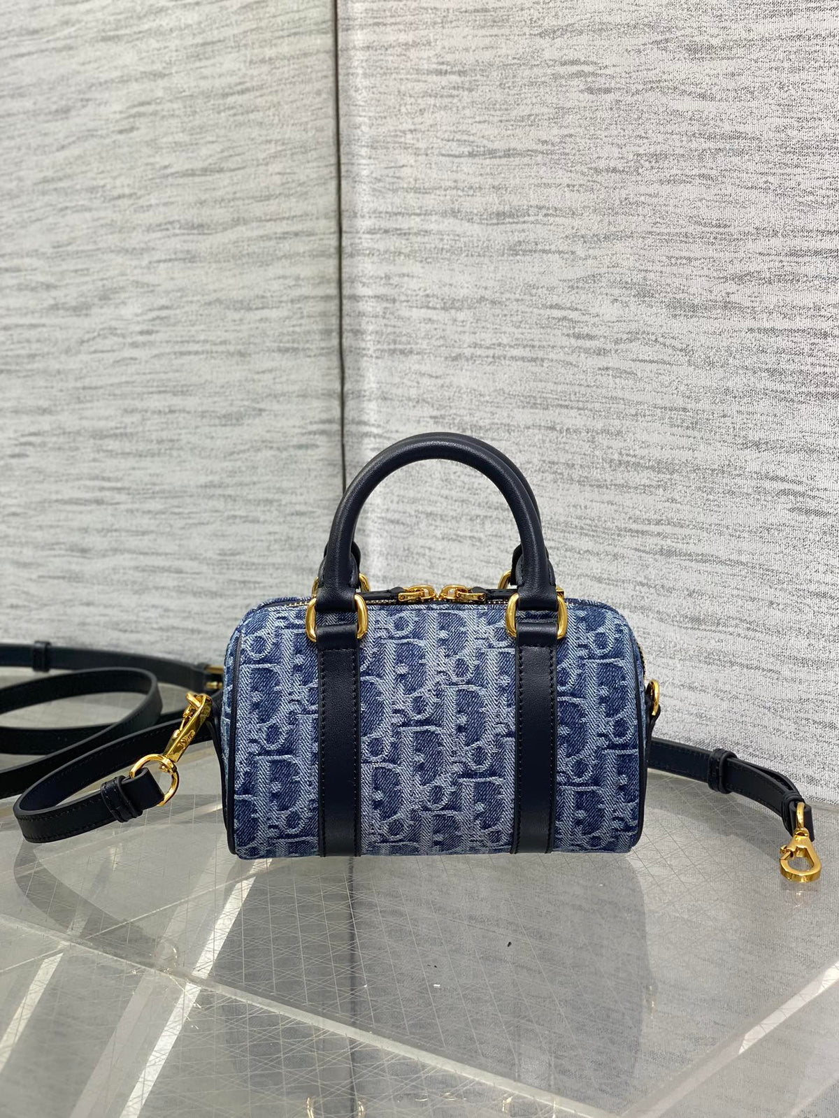 DIOR GROOVE MINI 17 BAG IN DENIM BLUE OBLIQUE MONOGRAM JACQUARD