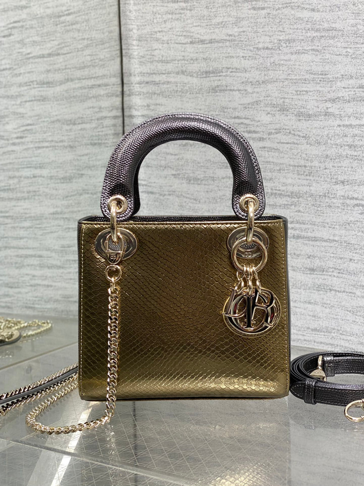 DIOR MINI 17 LADY BAG IN GOLD METALLIC LAMBSKIN