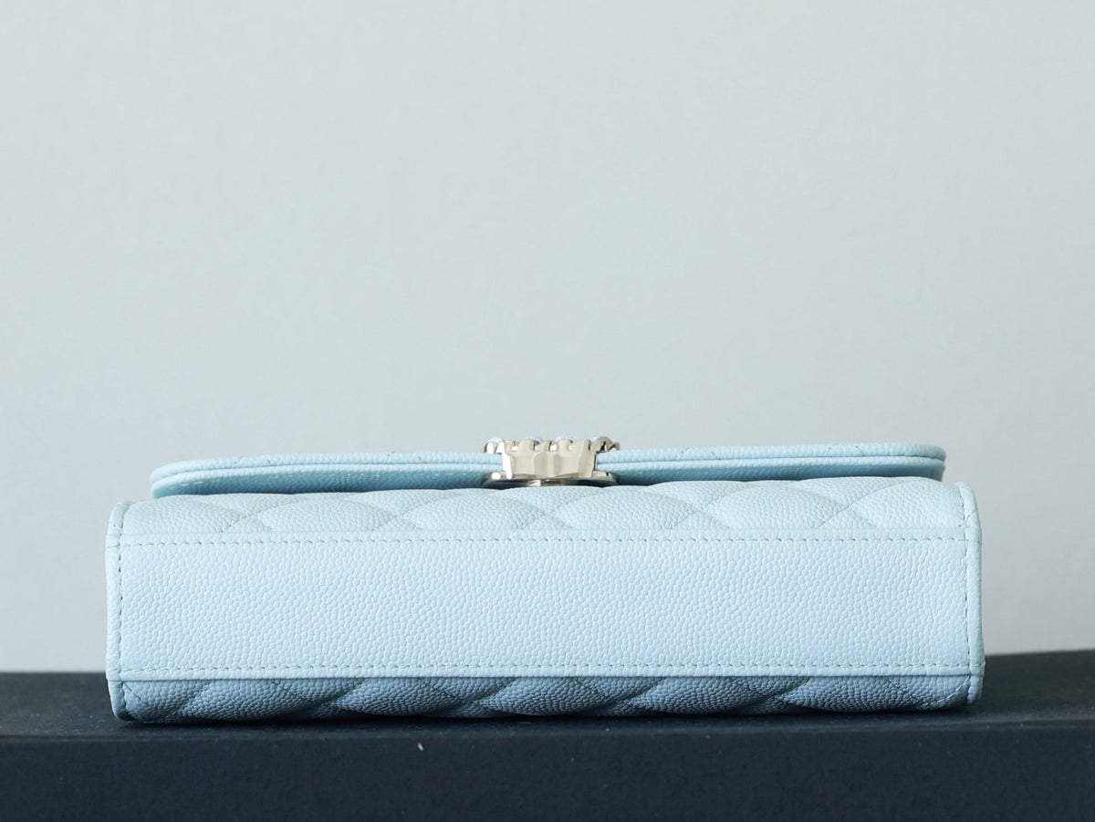 CHANEL 25S KELLY IN PASTEL BLUE LAMBSKIN WITH SILVER HARDWARE