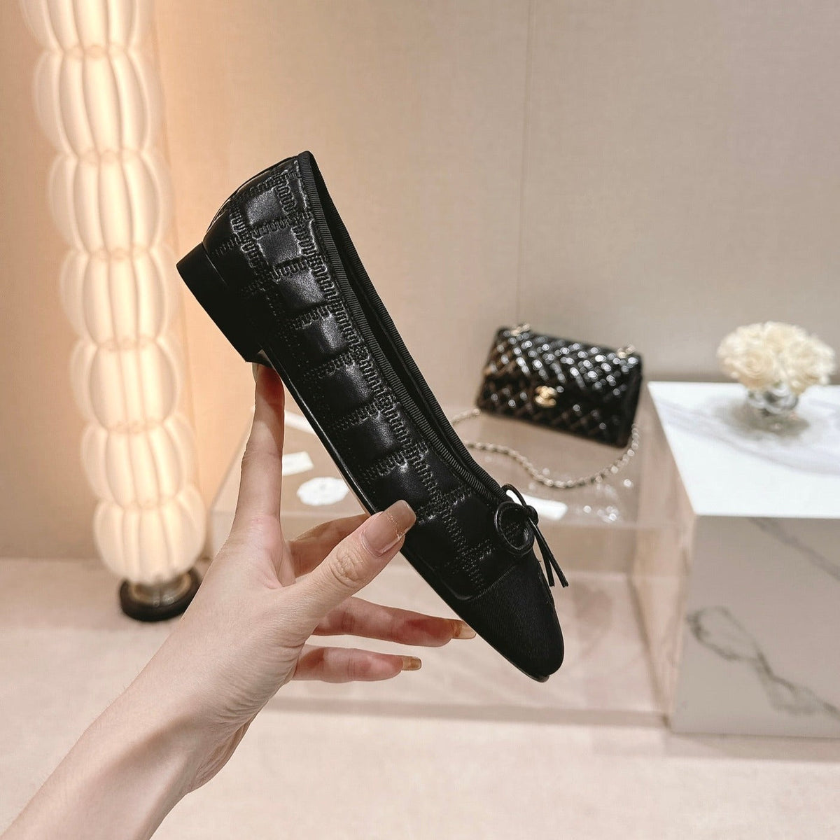 CHANEL Double C New Ballet Flats Black Lambskin