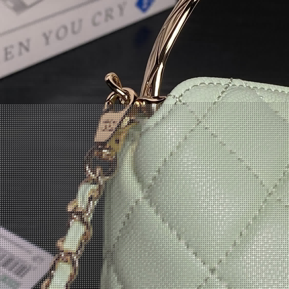 CHANEL 25S COCO CRUSH HANDLE BAG 19 IN LIGHT GREEN CAVIAR LEATHER