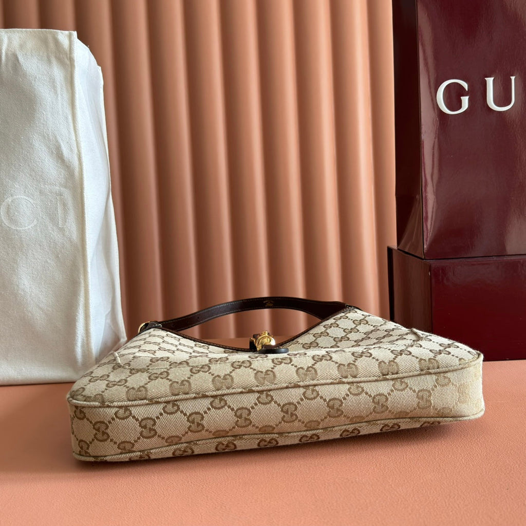 GUCCI 25S JACKIE MONOGRAM 28 CM IN LIGHT BROWN CANVAS AND CALFSKIN