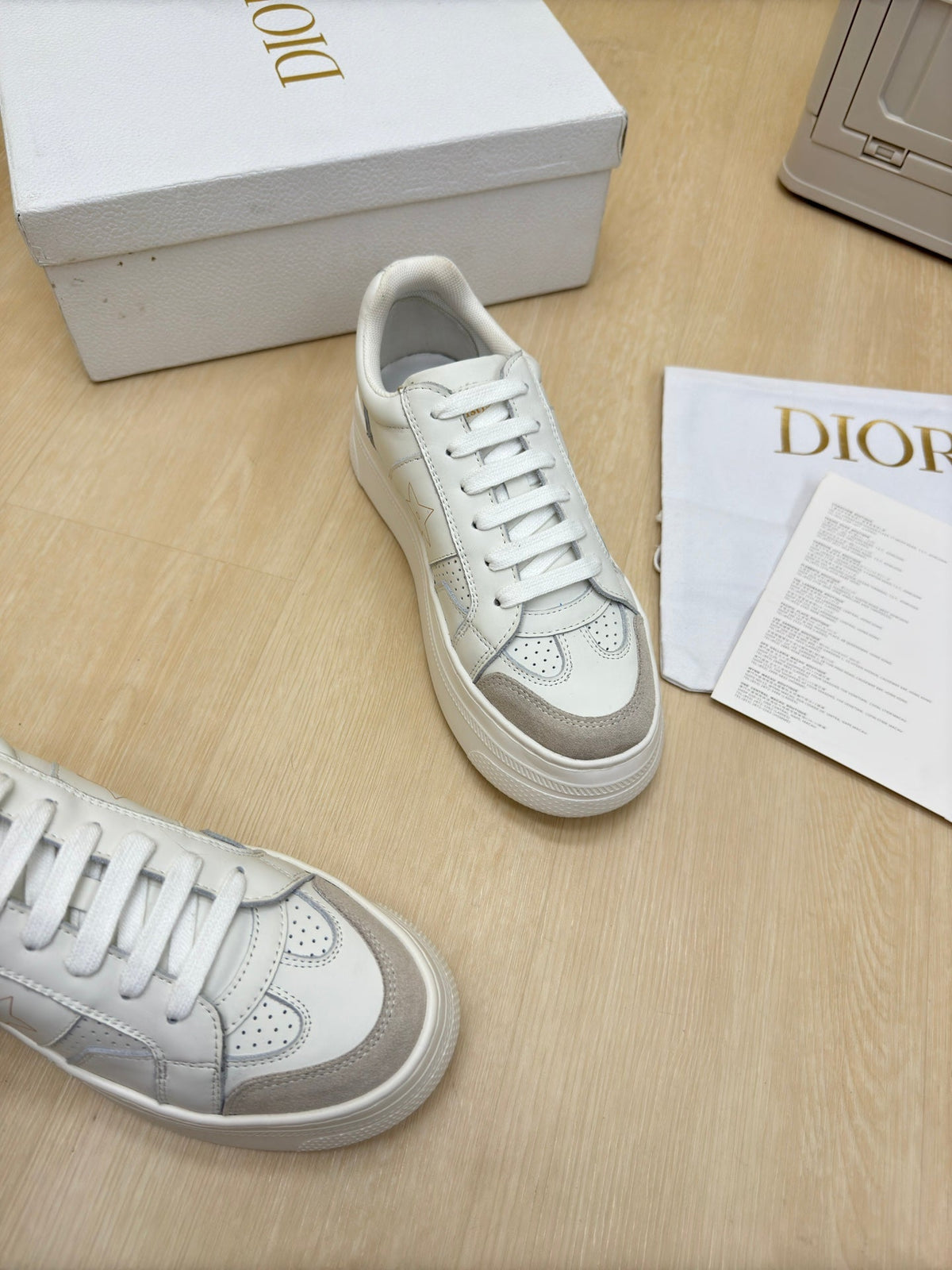 DIOR STAR PLATFORM SNEAKER IN WHITE CALFSKIN AND SUEDE