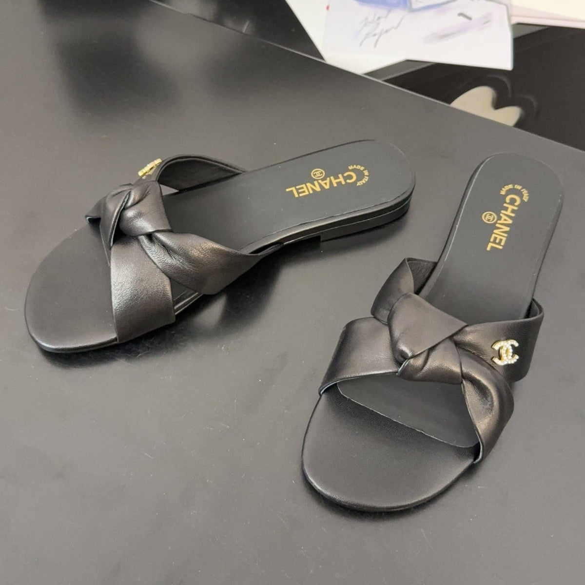 CHANEL LACE MULE 2 CM IN BLACK LAMBSKIN