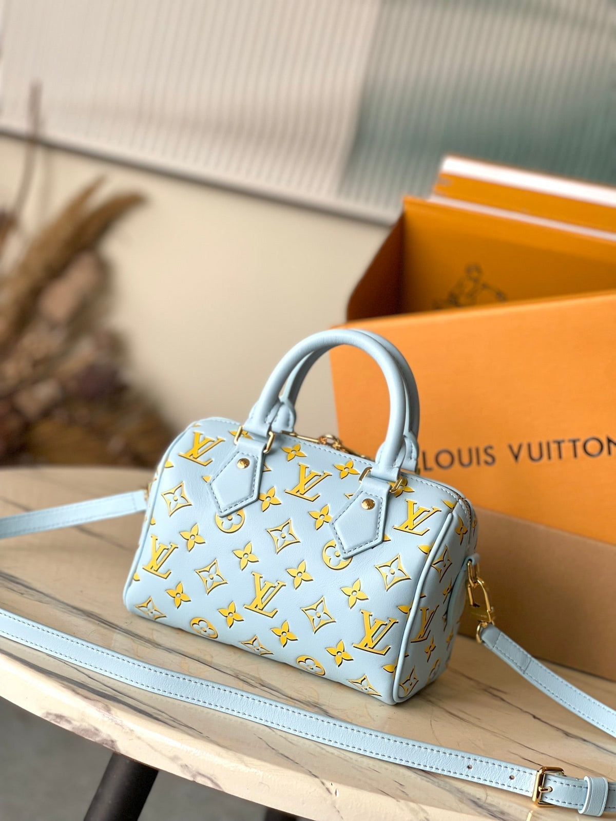 LOUIS VUITTON SPEEDY BANDOULIÈRE 20 IN SKY YELLOW MONOGRAM CALFSKIN GOLD BUCKLE