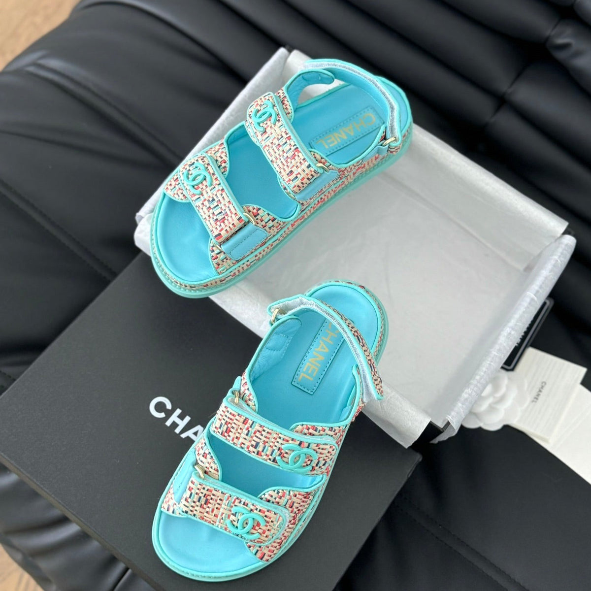 CHANEL Dad Sandals Sheepskin  Azure Blue