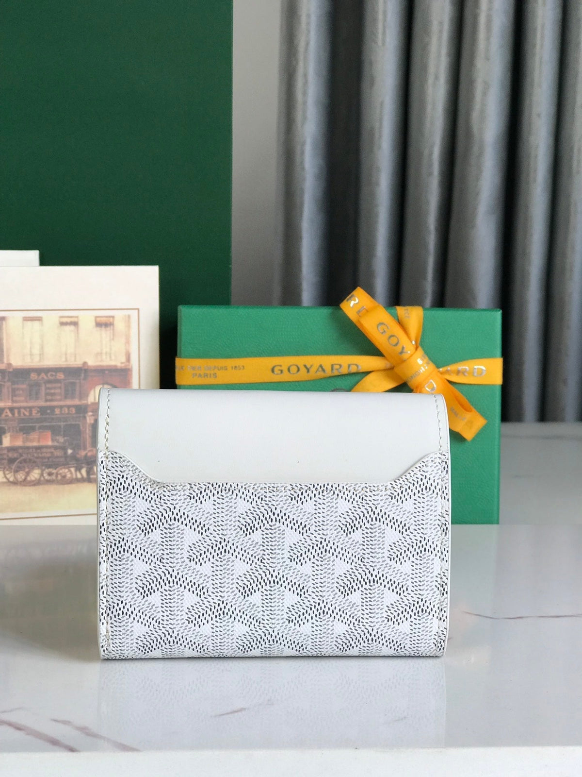 SAINT-GABRIEL WALLET 12 IN WHITE CALFSKIN AND GOYARDINE CANVAS