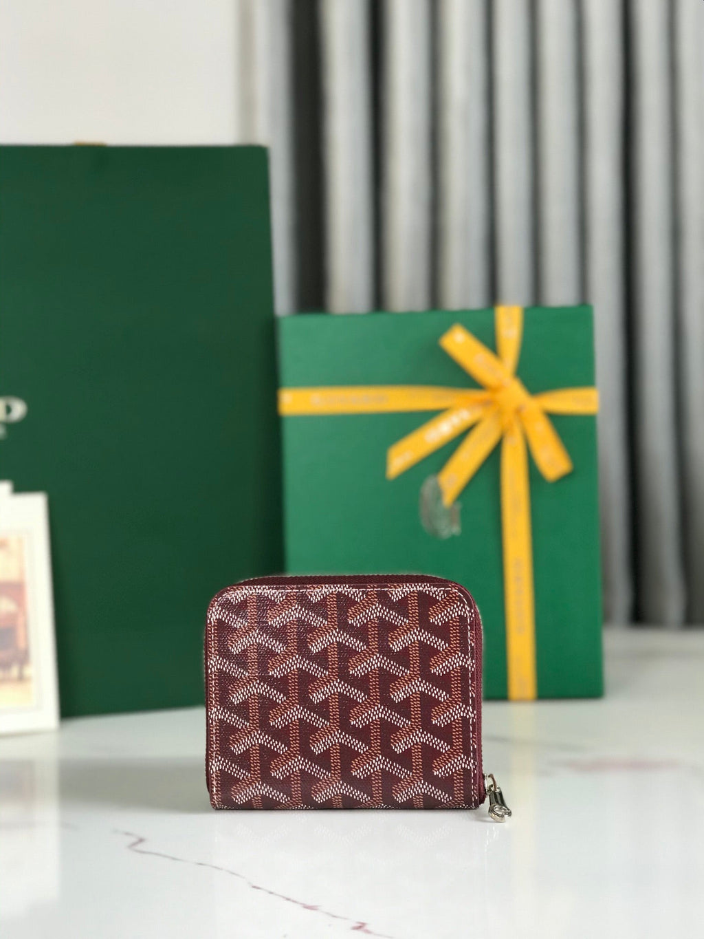 MATIGNON MINI WALLET 11 IN WINE RED GOYARDINE CANVAS AND CALFSKIN