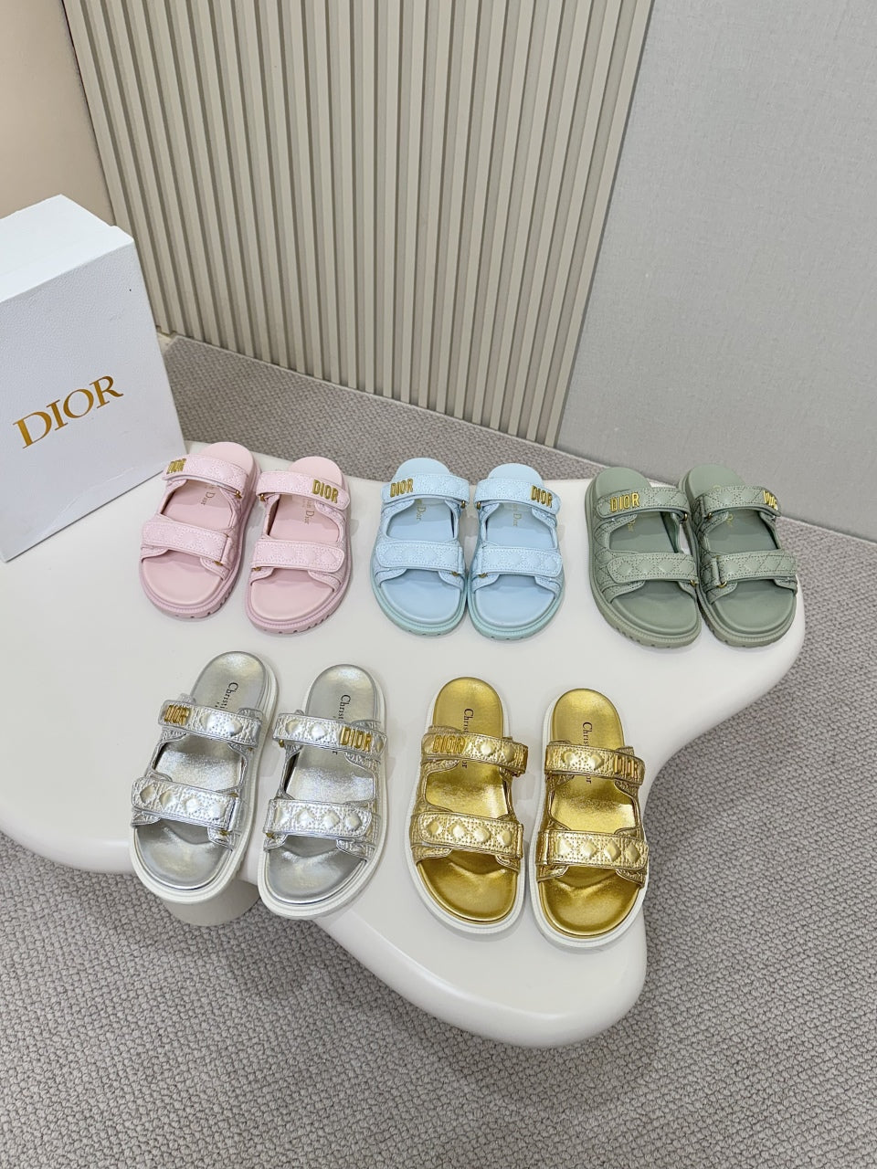 DIOR CLASSIC DOUBLE-STRAP SLIDES 25S IN PASTEL PINK CALFSKIN