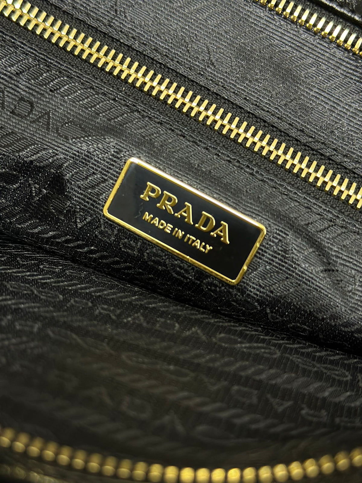 PRADA TOTE BAG WITH BELT 42 IN BLACK OIL WAX LAMBSKIN GOLD HARDWARE