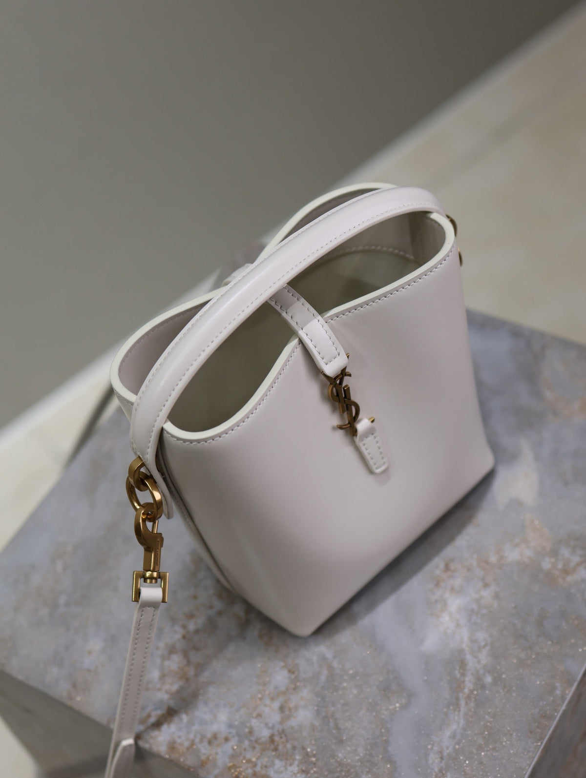 YSL 25S LE 37 MINI 15 IN DUSTY GRAY CALFSKIN GOLD HARDWRE