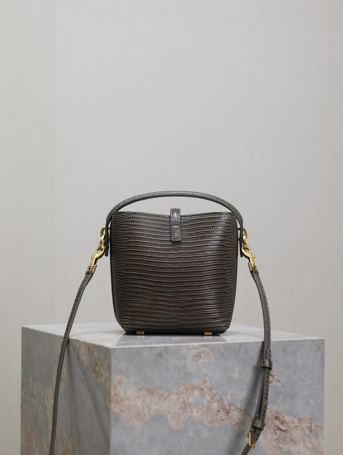 YSL 25S LE 37 MINI 15 IN BROWN LIZARD PATTERN CALFSKIN GOLD HARDWRE