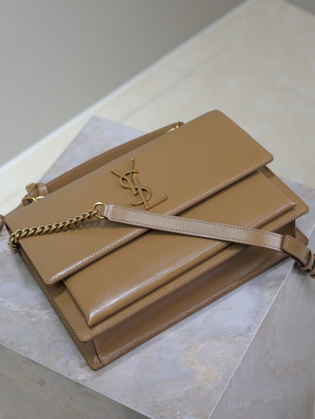 YSL 25S SUNSET MM 25 IN FOX CALFSKIN GOLD HARDWRE