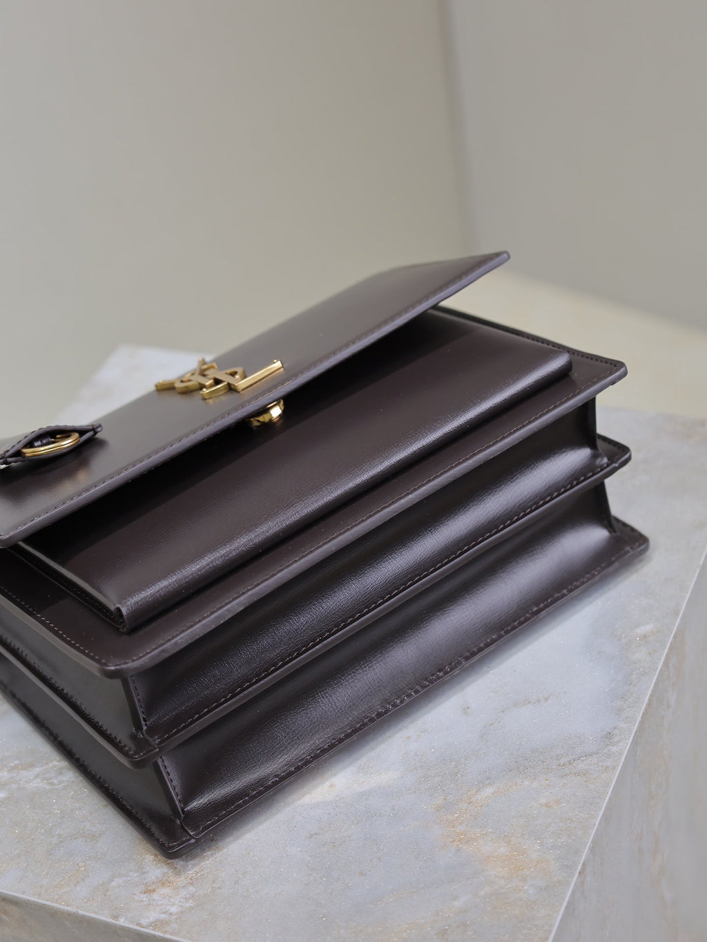 YSL 25S SUNSET BAG 22 IN DARK PURPLE CALFSKIN GOLD HARDWARE
