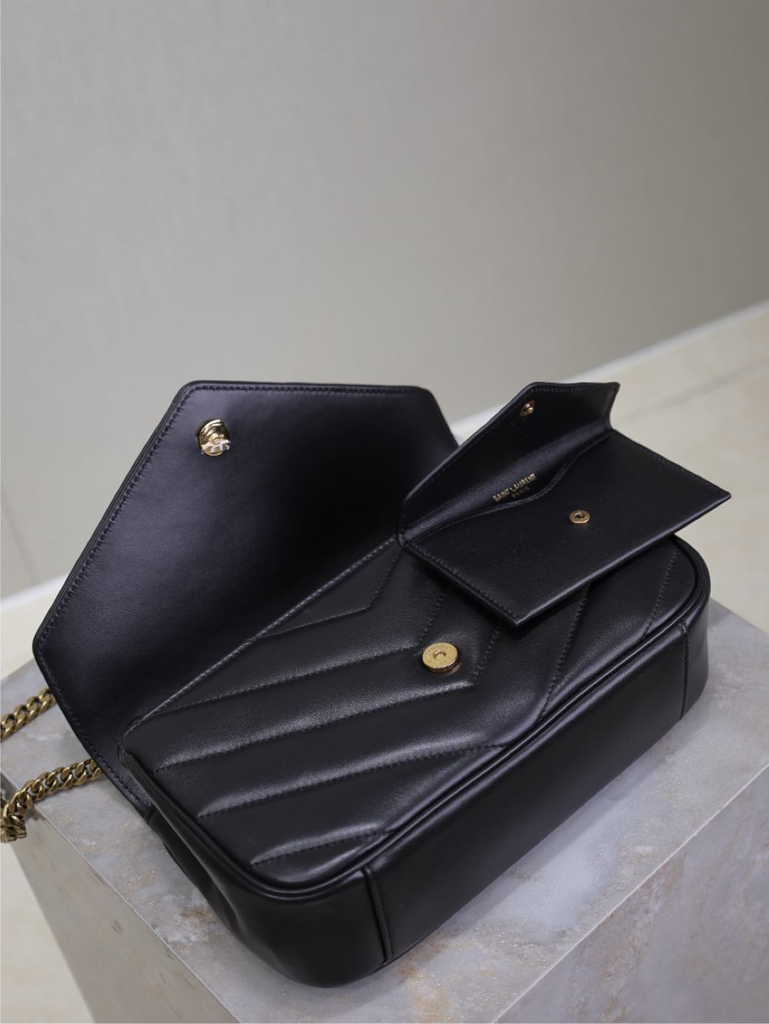 LOULOU SMALL 24 IN BLACK SHEEPSKIN GOLD HARDWARE